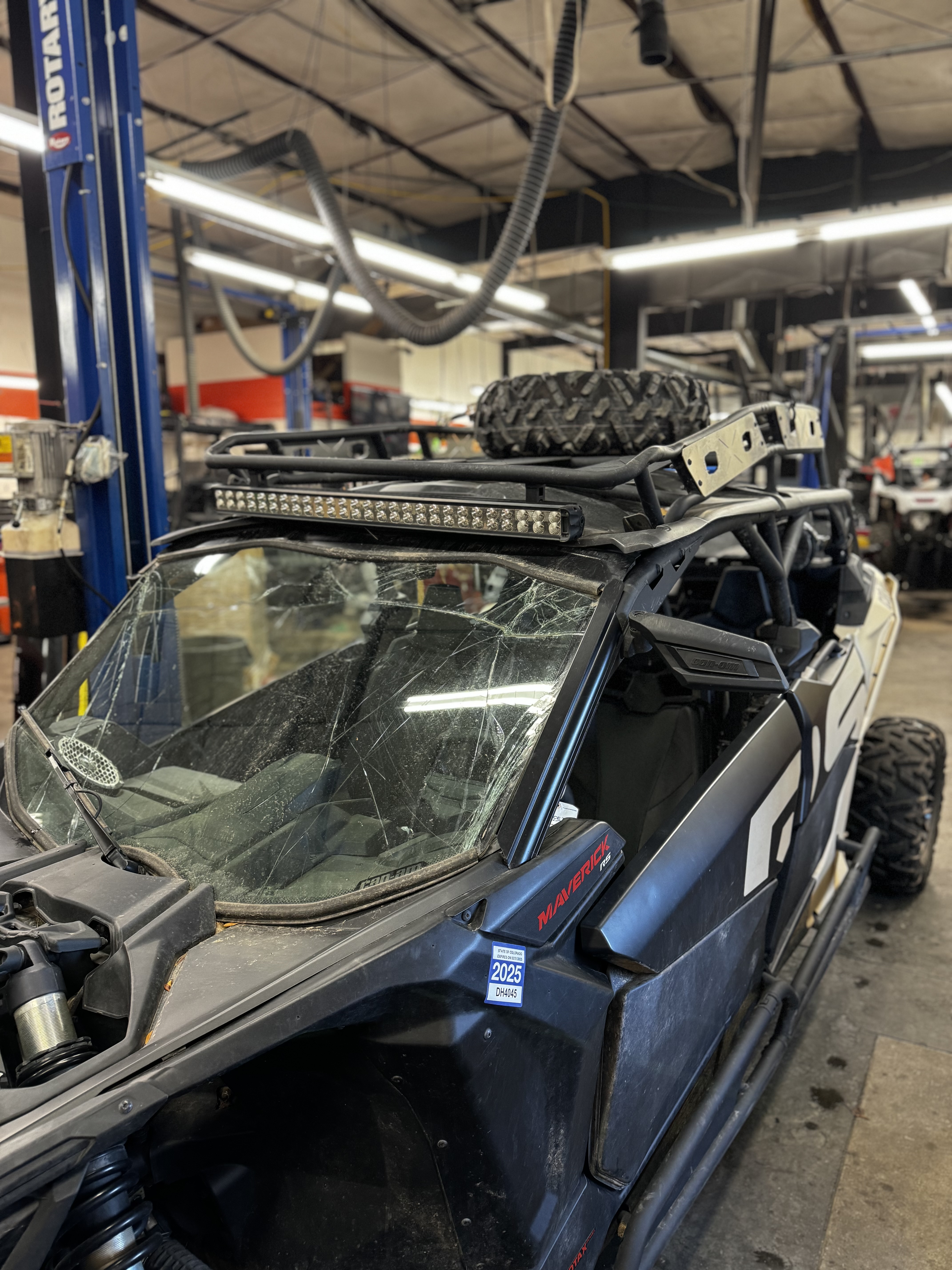 Before photo of cracked Can-Am Maverick X3 windshield