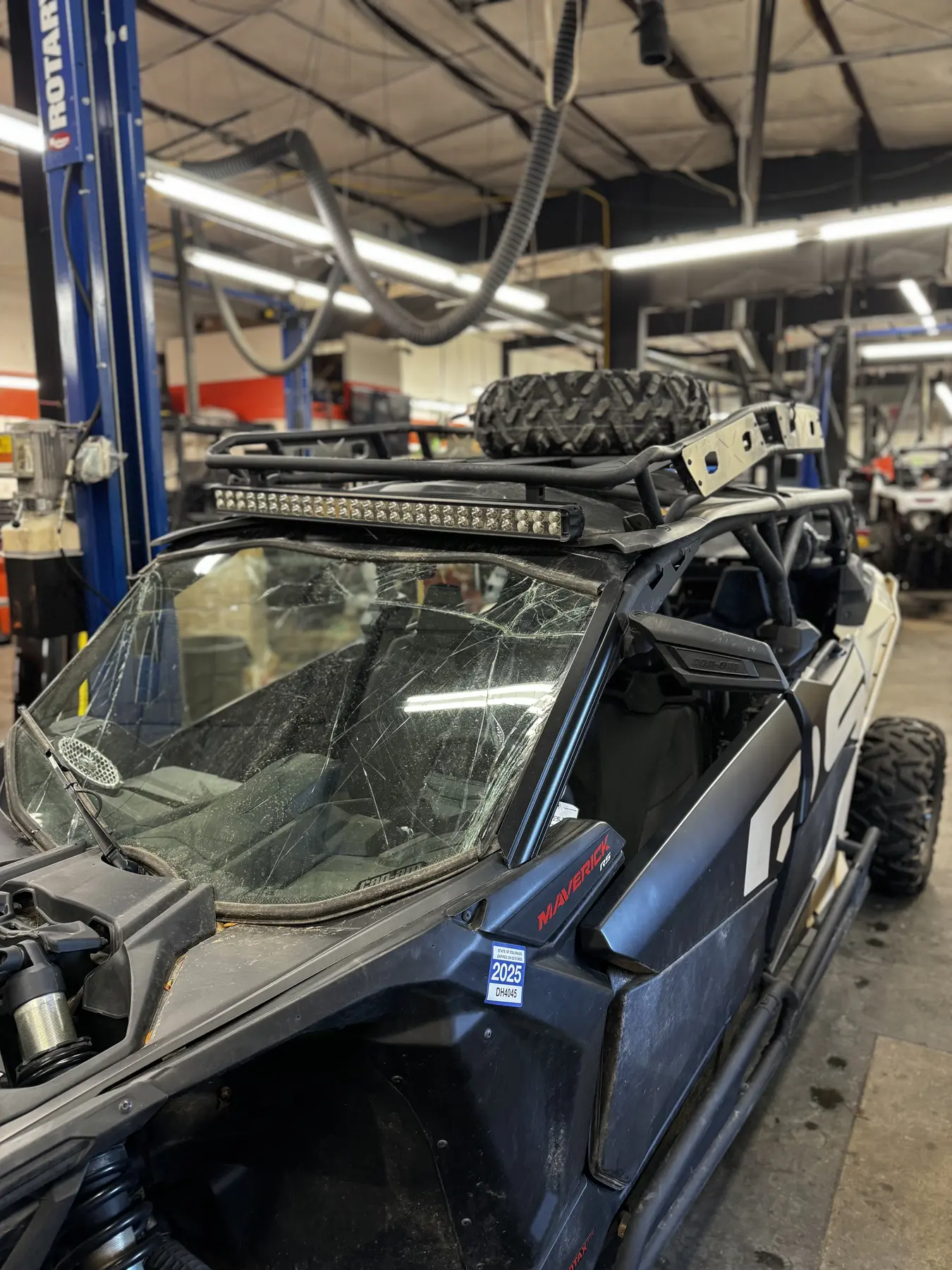 Before photo of cracked Can-Am Maverick X3 windshield